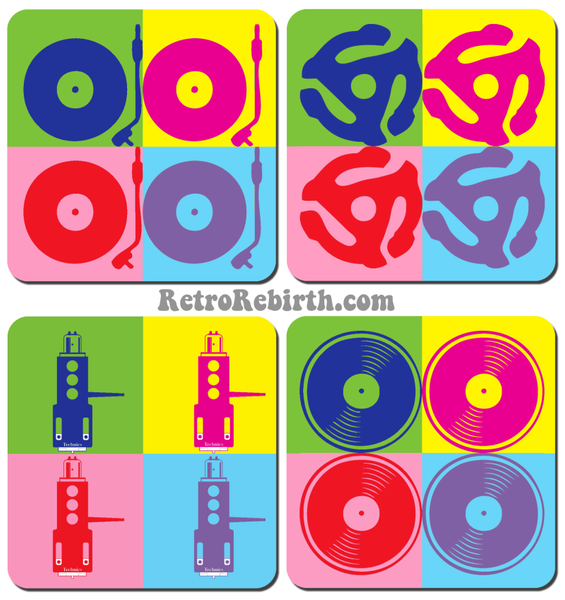 Vinyl Themed Pop Art Drink Coaster Set - RetroRebirth